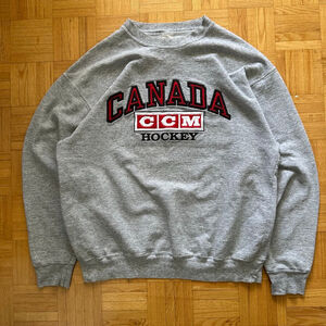 Vintage CCM Canada Hockey Pullover Sweatshirt Size XL Gray